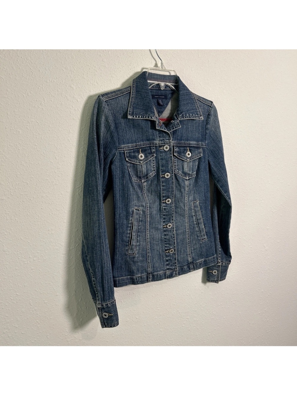Tommy Hilfiger Women's XS Jacket Blue Denim Fitted Buttons Pockets Logo Stitched - Picture 7 of 13